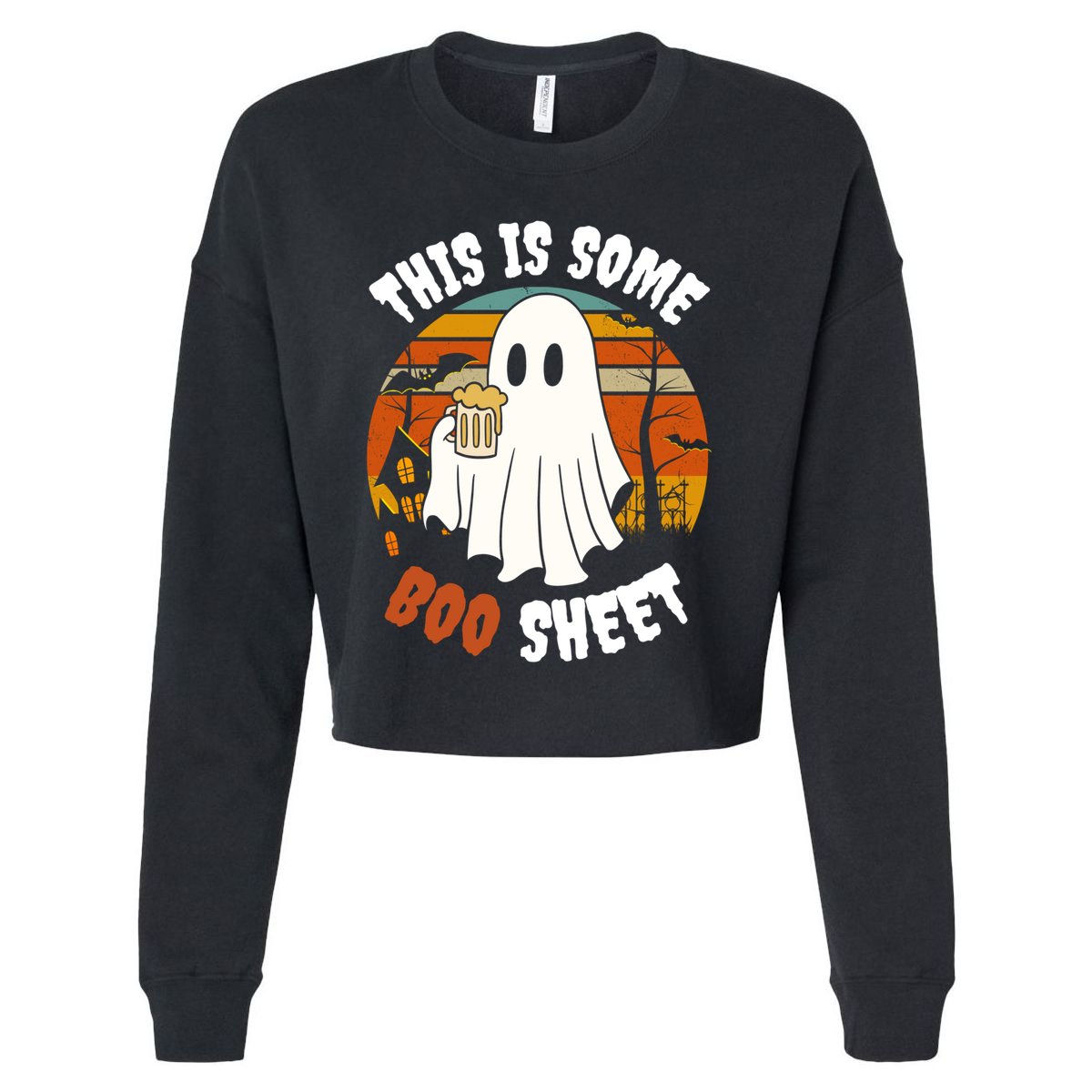 This Is Some Boo Sheet Funny Ghost Holding A Beer Halloween Gift Cropped Pullover Crew