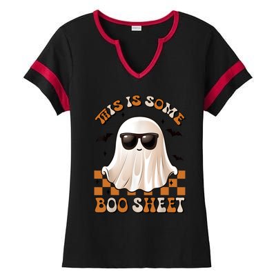 This Is Some Boo Sheet Halloween Ghost Funny Gifts Ladies Halftime Notch Neck Tee