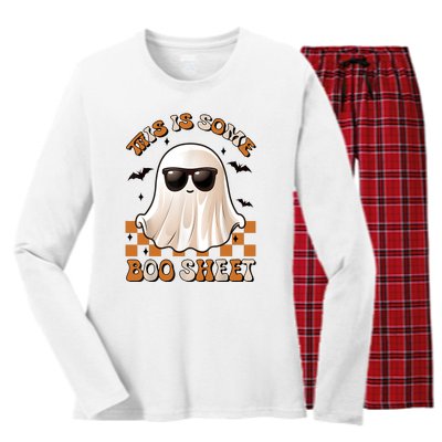 This Is Some Boo Sheet Halloween Ghost Funny Gifts Women's Long Sleeve Flannel Pajama Set 