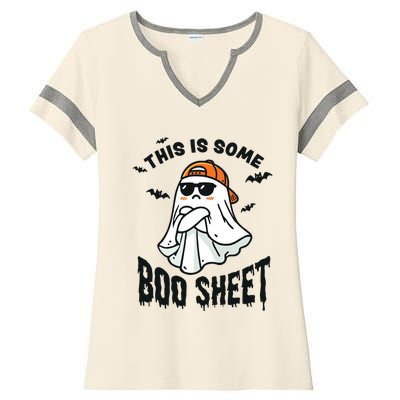 This Is Some Boo Sheet Ghost Funny Halloween Ladies Halftime Notch Neck Tee