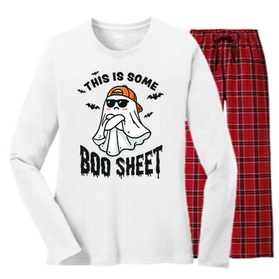 This Is Some Boo Sheet Ghost Funny Halloween Women's Long Sleeve Flannel Pajama Set 