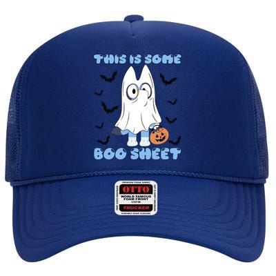 This Is Some Boo Sheet Funny Cute Dog Ghoul Halloween High Crown Mesh Back Trucker Hat