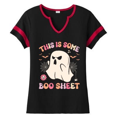 This Is Some Boo Sheet Ghost Halloween Costume Funny Ghost Ladies Halftime Notch Neck Tee