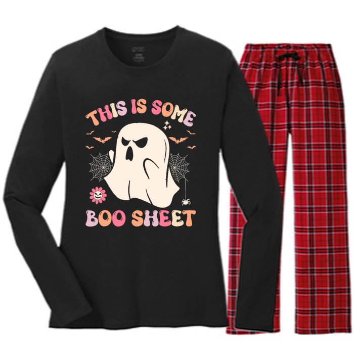 This Is Some Boo Sheet Ghost Halloween Costume Funny Ghost Women's Long Sleeve Flannel Pajama Set 