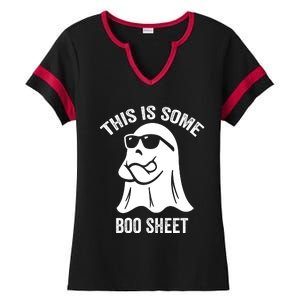 This Is Some Boo Sheet Halloween Ghost Funny Ladies Halftime Notch Neck Tee