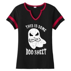 This Is Some Boo Sheet Halloween Ghost Funny Ladies Halftime Notch Neck Tee