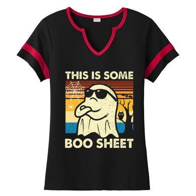 This Is Some Boo Sheet Ghost Retro Halloween Ladies Halftime Notch Neck Tee