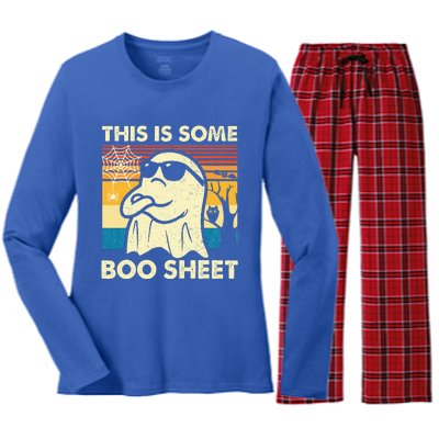 This Is Some Boo Sheet Ghost Retro Halloween Women's Long Sleeve Flannel Pajama Set 