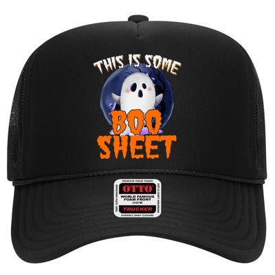 This Is Some Boo Sheet Funny Halloween Ghost High Crown Mesh Back Trucker Hat