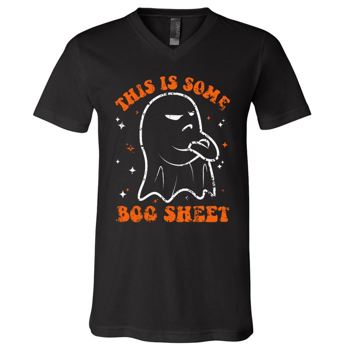 This Is Some Boo Sheet Funny Ghost Halloween Costume Retro V-Neck T-Shirt