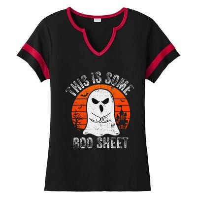 This Is Some Boo Sheet Ghost Halloween Costume Ladies Halftime Notch Neck Tee