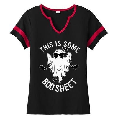 This Is Some Boo Sheet Ghost Halloween Costume Ladies Halftime Notch Neck Tee