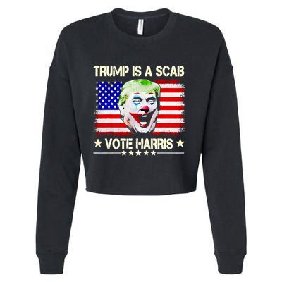Trump Is Scab Vote Harris Trump Clown American Flag Cropped Pullover Crew
