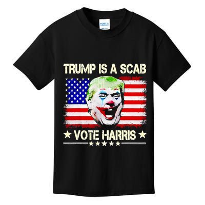 Trump Is Scab Vote Harris Trump Clown American Flag Kids T-Shirt