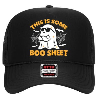 This Is Some Boo Sheet Ghost Retro Halloween Costume Spooky Season High Crown Mesh Back Trucker Hat