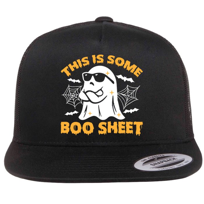 This Is Some Boo Sheet Ghost Retro Halloween Costume Spooky Season Flat Bill Trucker Hat