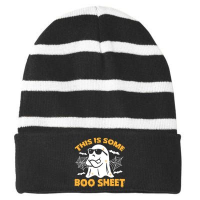 This Is Some Boo Sheet Ghost Retro Halloween Costume Spooky Season Striped Beanie with Solid Band