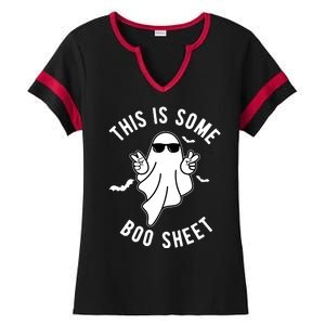 This Is Some Boo Sheet Ghost Funny Halloween Ladies Halftime Notch Neck Tee