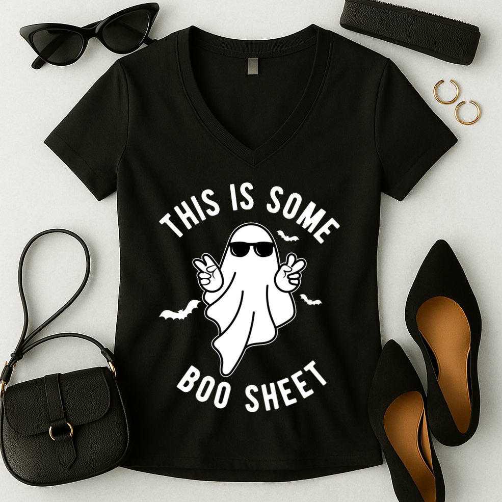 This Is Some Boo Sheet Ghost Funny Halloween Women's V-Neck T-Shirt
