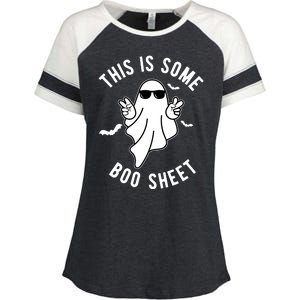 This Is Some Boo Sheet Ghost Funny Halloween Enza Ladies Jersey Colorblock Tee