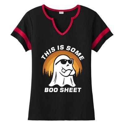 This Is Some Boo Sheet Funny Halloween Ghost Boo Costume Ladies Halftime Notch Neck Tee