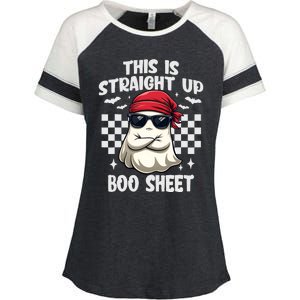 This Is Straight Up Boo Sheet Funny Halloween Enza Ladies Jersey Colorblock Tee