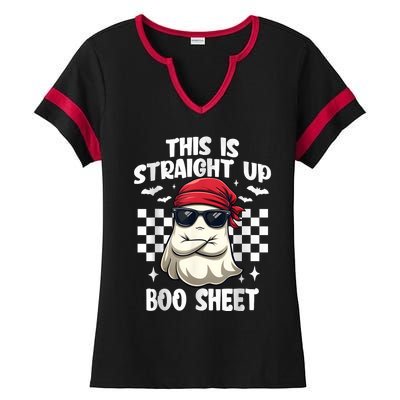 This Is Straight Up Boo Sheet Funny Halloween Ladies Halftime Notch Neck Tee