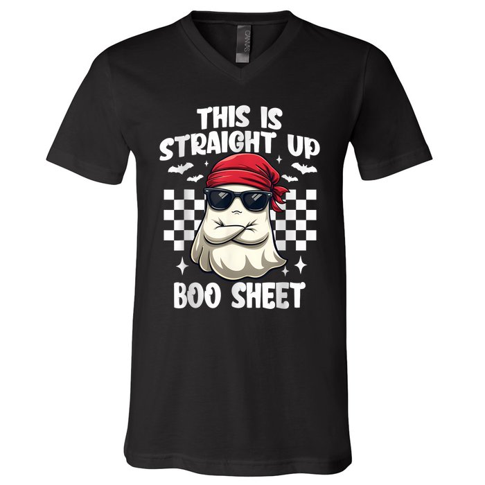 This Is Straight Up Boo Sheet Funny Halloween V-Neck T-Shirt