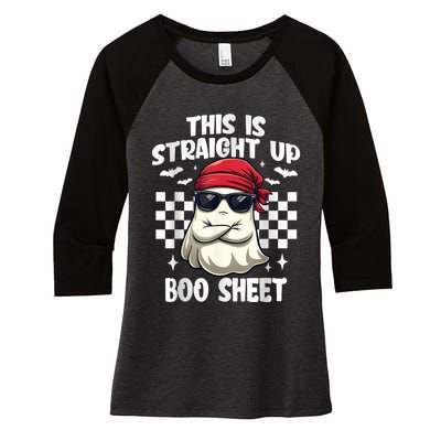 This Is Straight Up Boo Sheet Funny Halloween Women's Tri-Blend 3/4-Sleeve Raglan Shirt