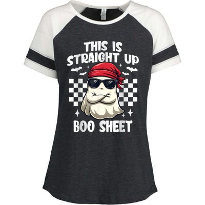 This Is Straight Up Boo Sheet Funny Halloween Enza Ladies Jersey Colorblock Tee