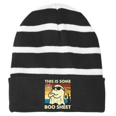 This is Some Boo Sheet Ghost Retro Funny Halloween Striped Beanie with Solid Band