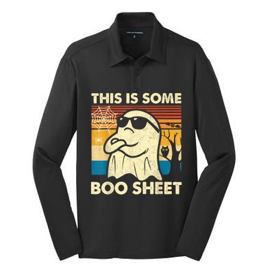 This Is Some Boo Sheet Ghost Retro Funny Halloween Silk Touch Performance Long Sleeve Polo