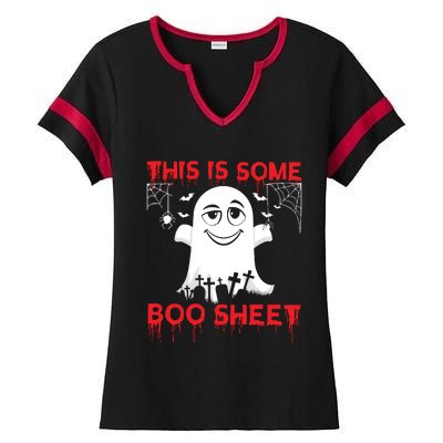 This Is Some Boo Sheet Funny Halloween Ghost Gift Ladies Halftime Notch Neck Tee