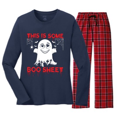 This Is Some Boo Sheet Funny Halloween Ghost Gift Women's Long Sleeve Flannel Pajama Set 