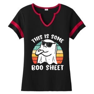 This Is Some Boo Sheet Halloween Ghost Funny Gift Ladies Halftime Notch Neck Tee