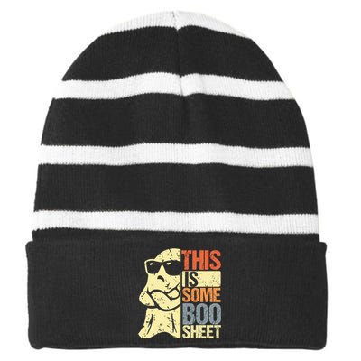 This Is Some Boo Sheet Ghost Retro Halloween Costume Vintage Striped Beanie with Solid Band