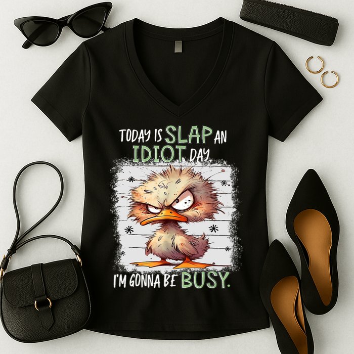 Today Is Slap An Idiot Day IM Gonna Be Busy Funny Quote Women's V-Neck T-Shirt