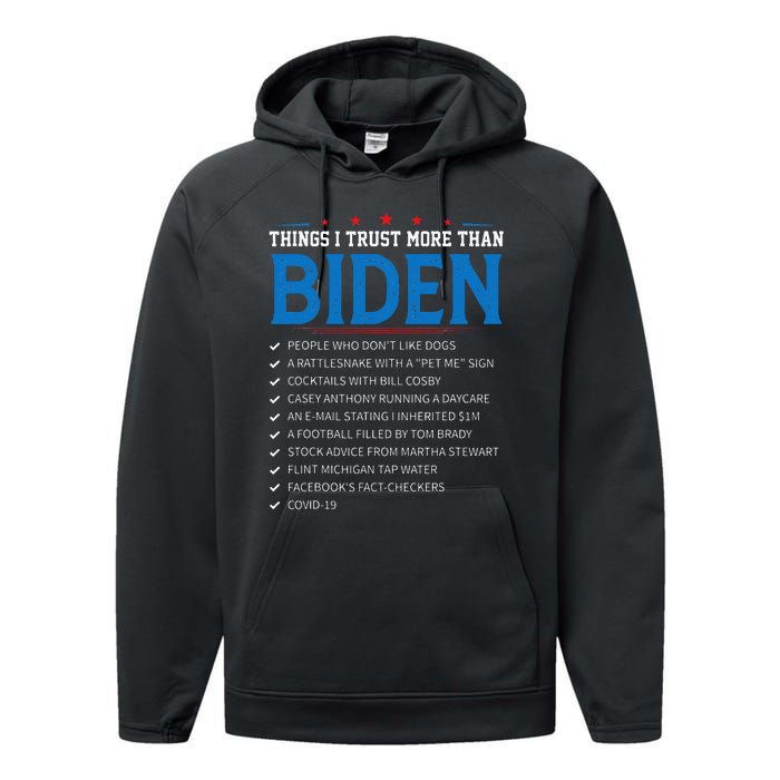 Things I Trust More Than Biden Sarcastic And Funny Joe Biden Performance Fleece Hoodie