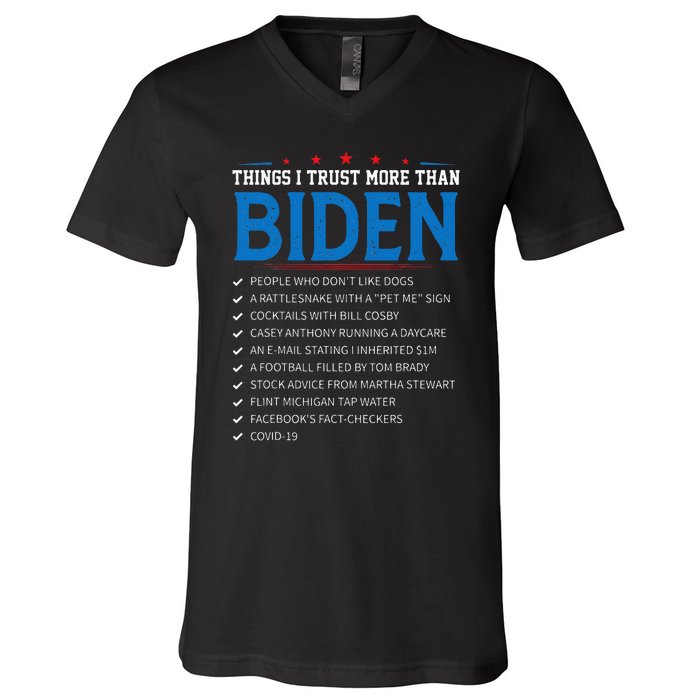 Things I Trust More Than Biden Sarcastic And Funny Joe Biden V-Neck T-Shirt