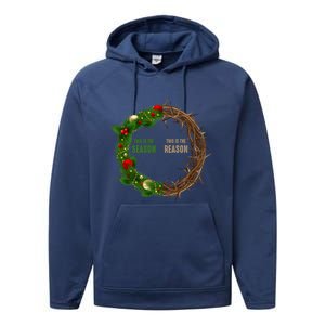 This Is The Season This Is The Reason Christian Xmas Wreath Funny Gift Performance Fleece Hoodie