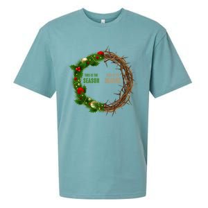 This Is The Season This Is The Reason Christian Xmas Wreath Funny Gift Sueded Cloud Jersey T-Shirt