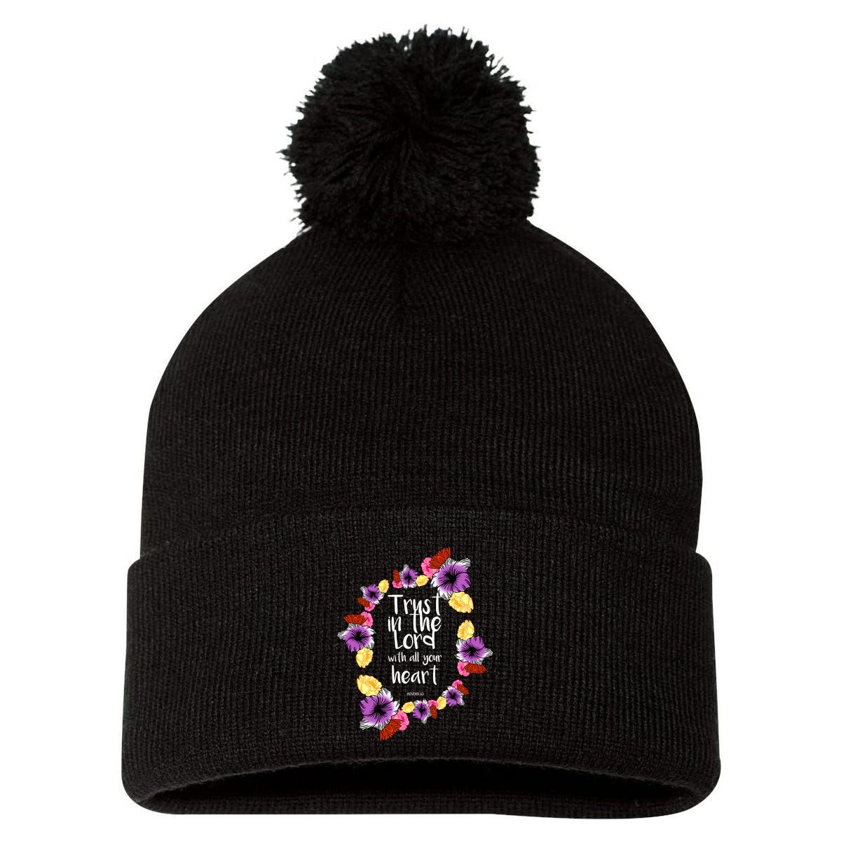 Trust In The Lord Scriptural Quote Biblical Pom Pom 12in Knit Beanie