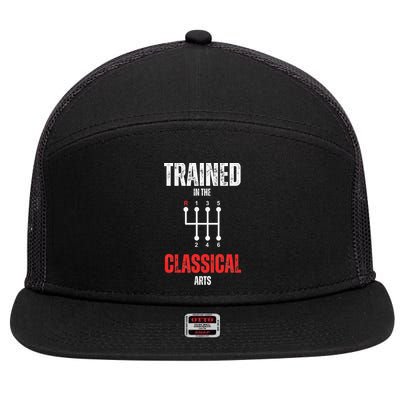 Trained In The Classical Arts Funny Manual Transmission Car 7 Panel Mesh Trucker Snapback Hat