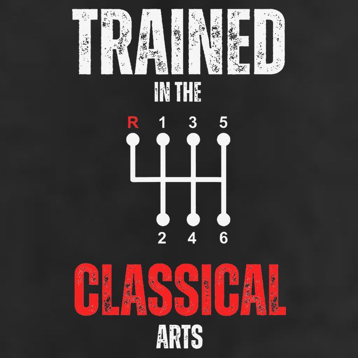 Trained In The Classical Arts Funny Manual Transmission Car 7 Panel Mesh Trucker Snapback Hat