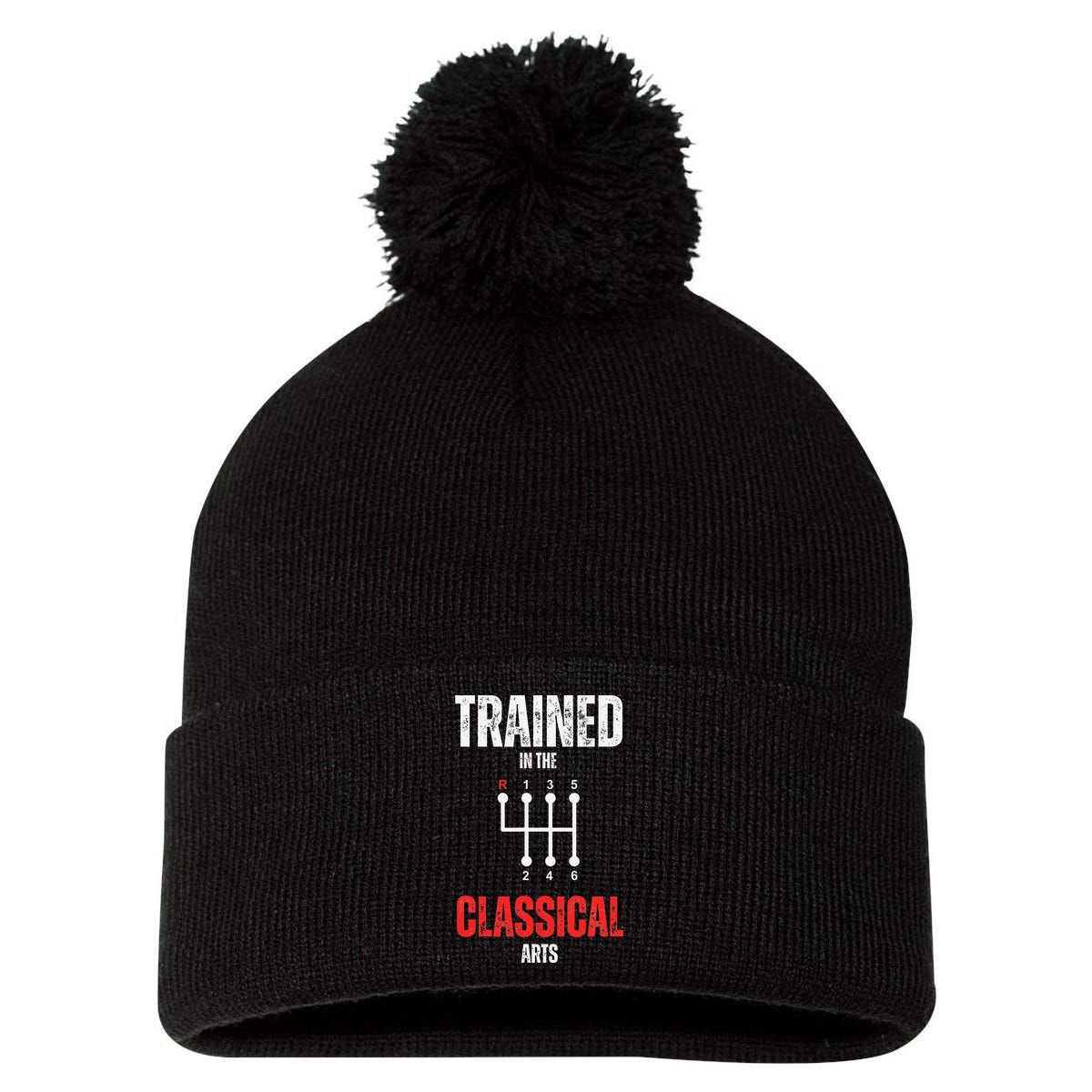 Trained In The Classical Arts Funny Manual Transmission Car Pom Pom 12in Knit Beanie