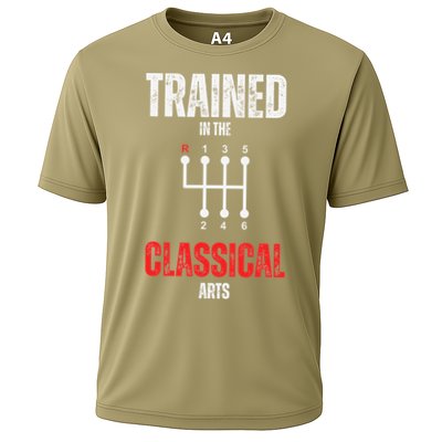 Trained In The Classical Arts Funny Manual Transmission Car Cooling Performance Crew T-Shirt