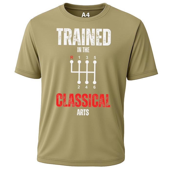 Trained In The Classical Arts Funny Manual Transmission Car Cooling Performance Crew T-Shirt