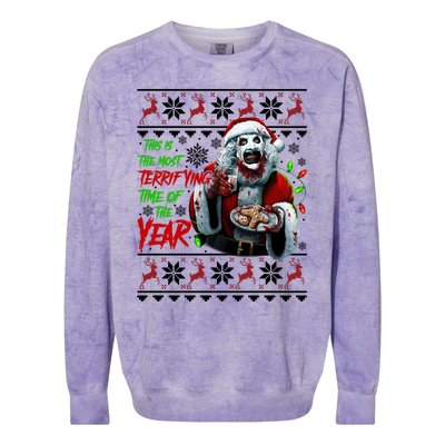 This Is The Most Terrifying Time Of The Year Art The Clown Santa Christmas Colorblast Crewneck Sweatshirt