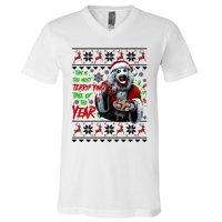 This Is The Most Terrifying Time Of The Year Art The Clown Santa Christmas V-Neck T-Shirt