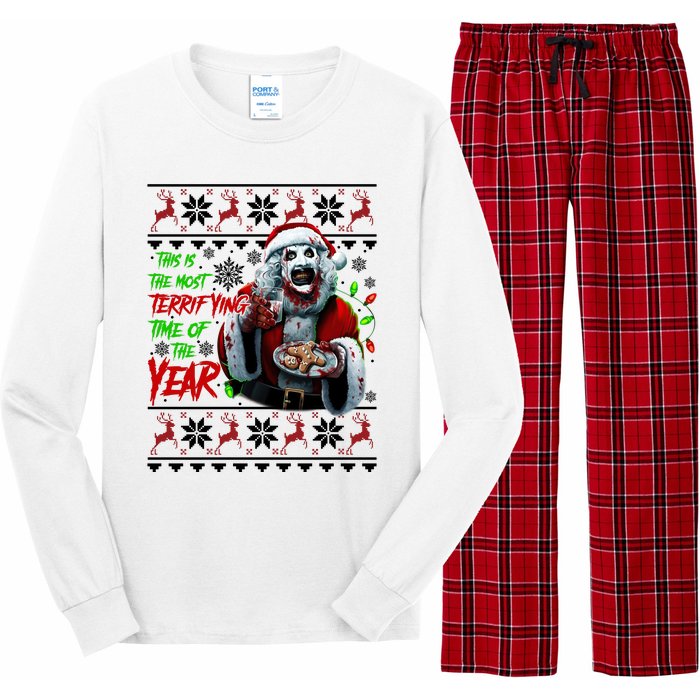 This Is The Most Terrifying Time Of The Year Art The Clown Santa Christmas Long Sleeve Pajama Set